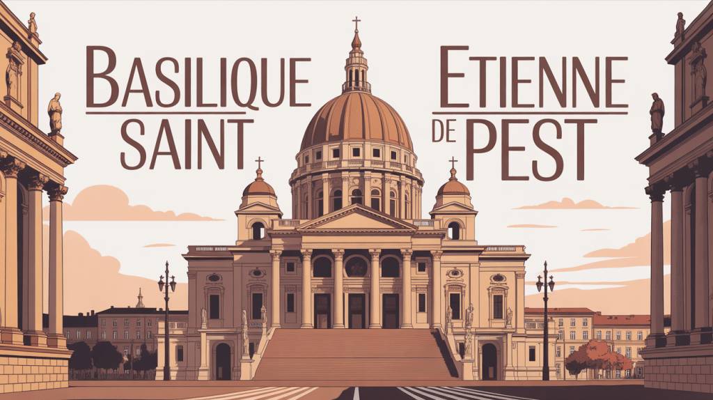 Façade néo-classique de la basilique Saint Étienne de Pest au coucher du soleil