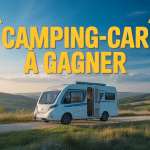 Camping car à gagner dans paysage champêtre français