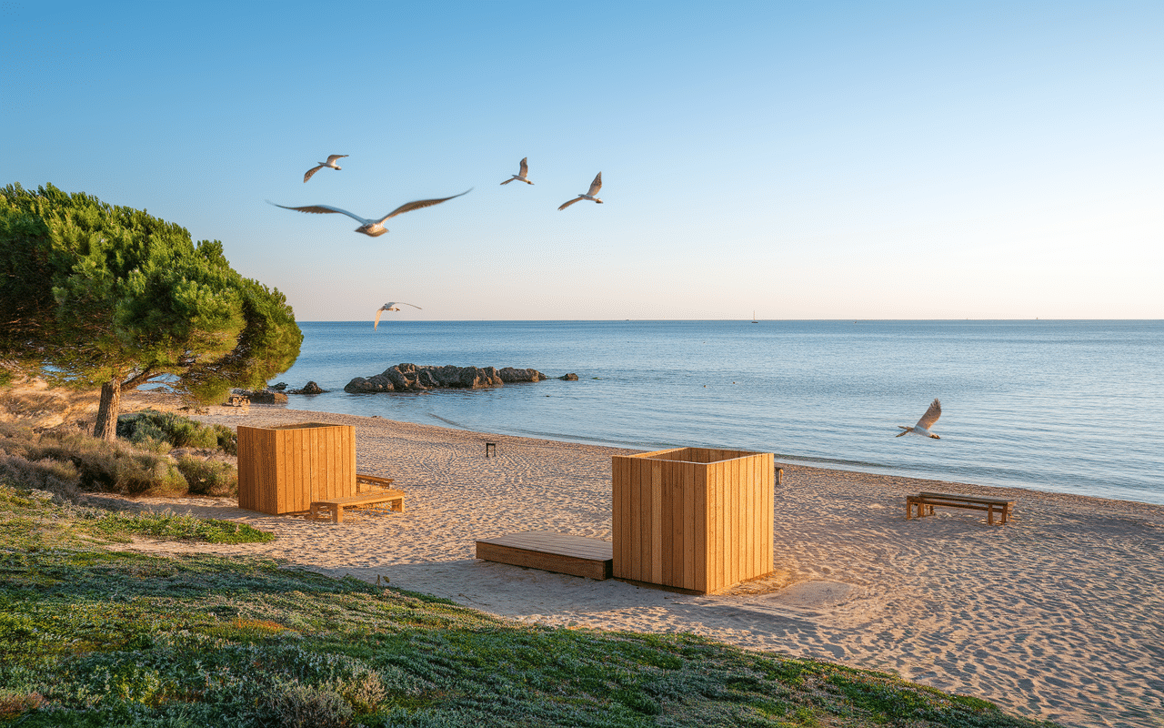 Toilettes et bancs plage de la vignette cadre naturel
