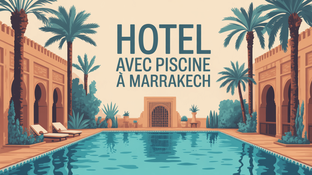 hotel piscine marrakech illustration luxe