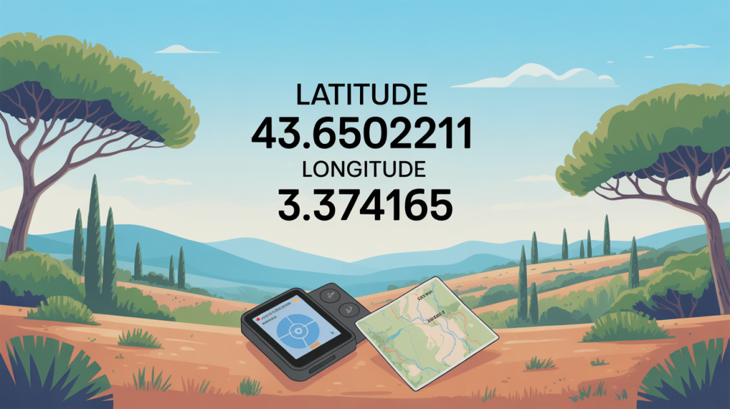 Illustration paysage latitude 43.6502211 longitude 3.374165 GPS
