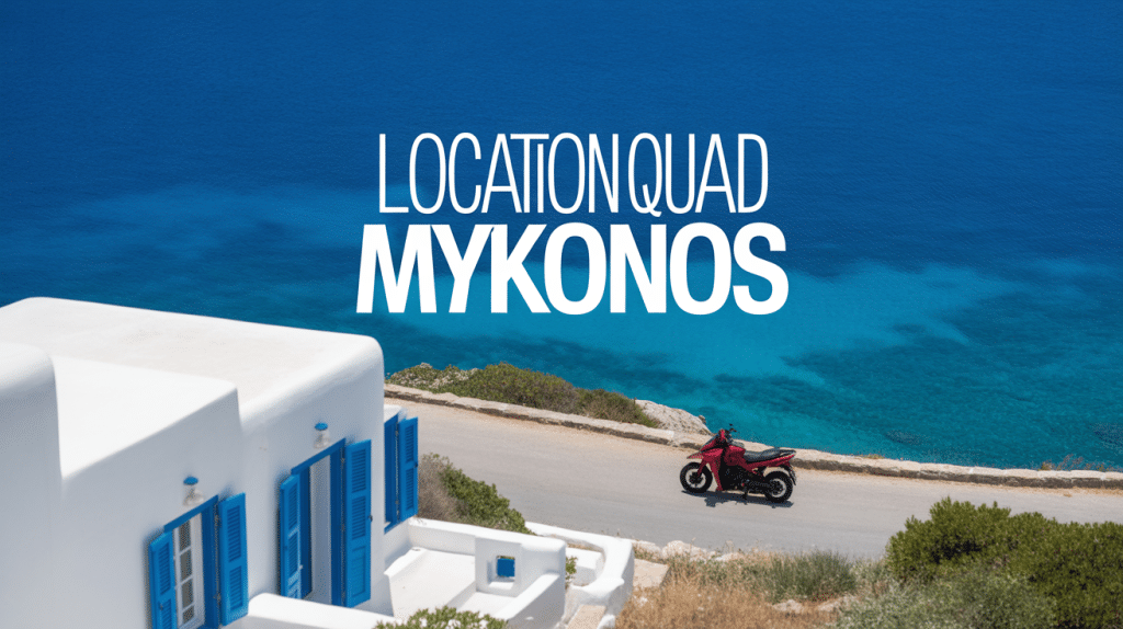 Location quad Mykonos avec vue sur île grecque et mer
