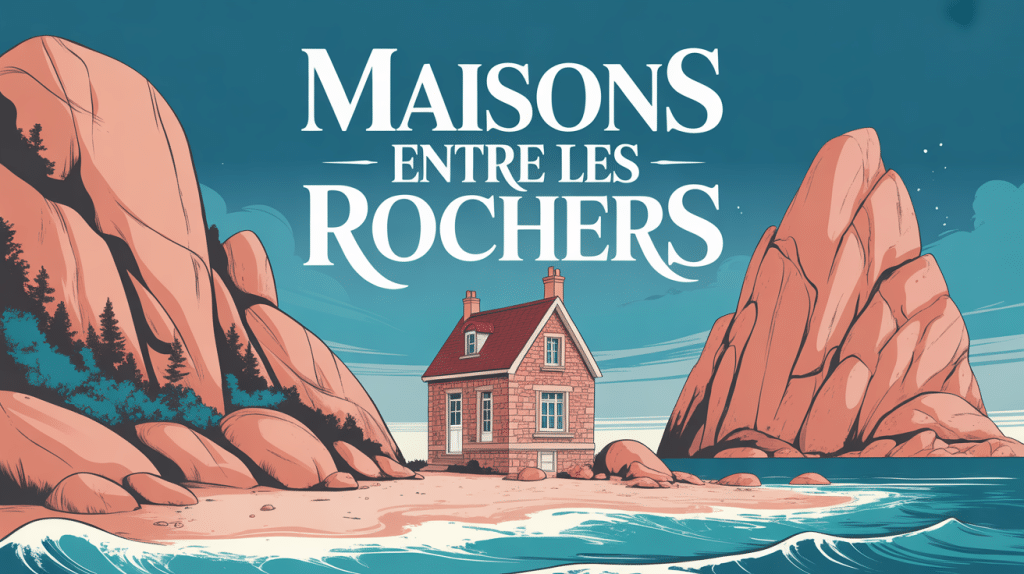 Illustration maison entre les rochers granit rose en Bretagne
