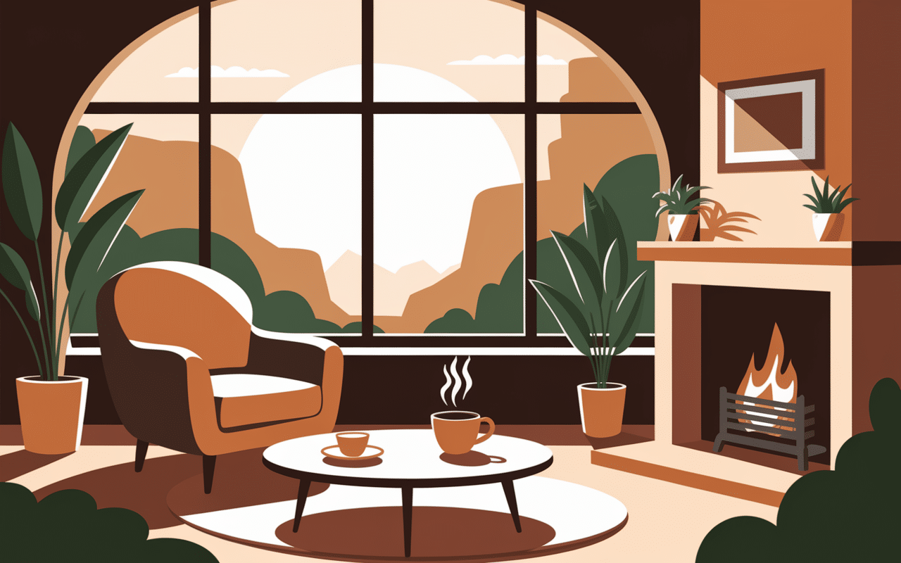 Intérieur cosy maison entre les rochers vue rochers