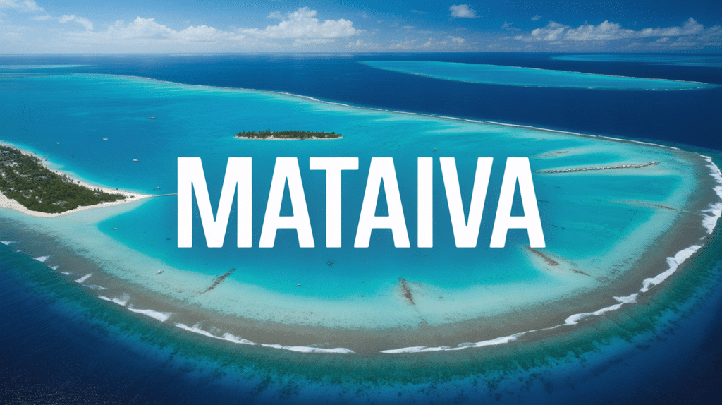 Vue aérienne du lagon de Mataiva avec neuf bassins distincts