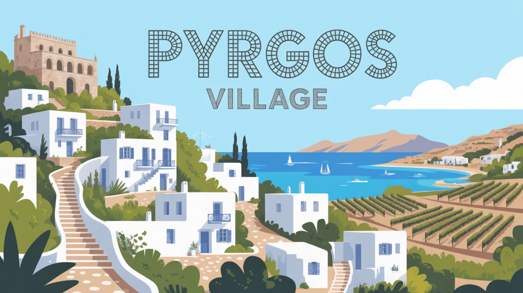 vue panoramique santorini pyrgos village colline