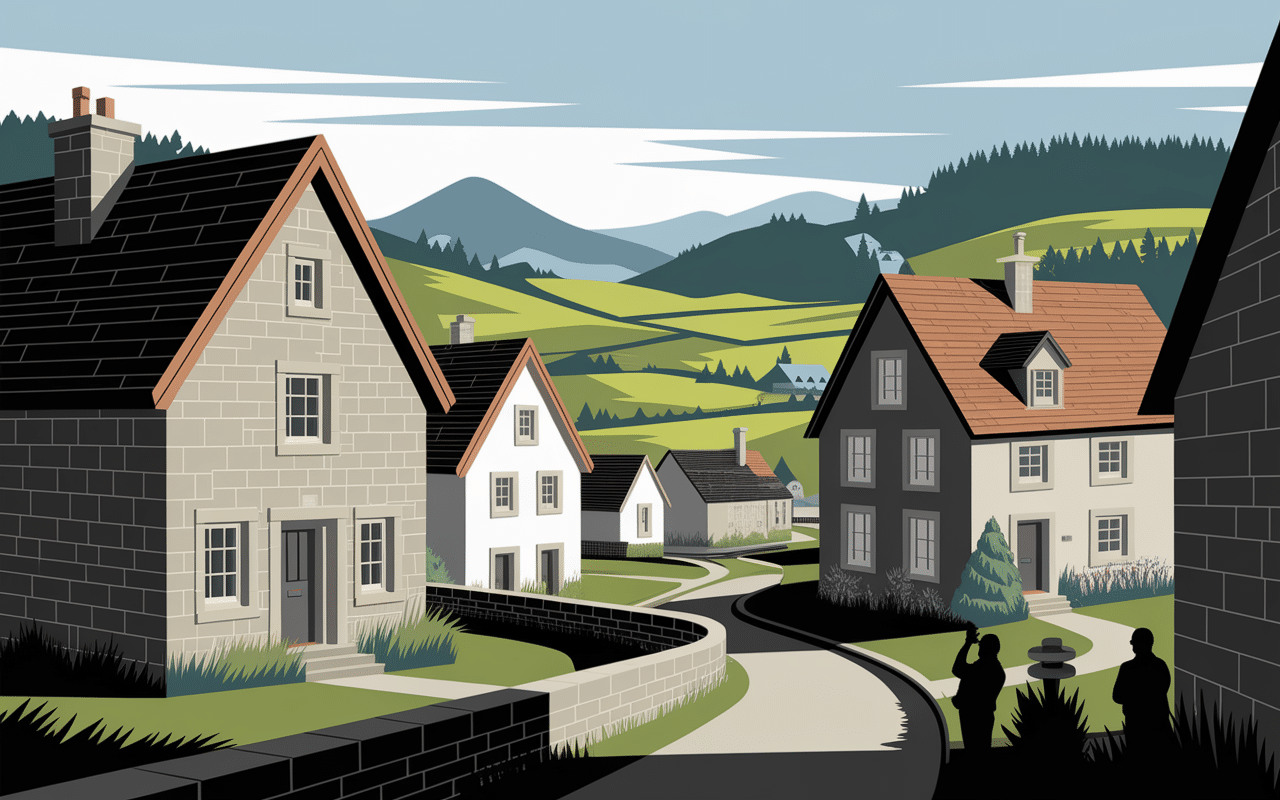 Maisons de schiste et paysage paisible des plus beaux villages des Monts d'Arrée