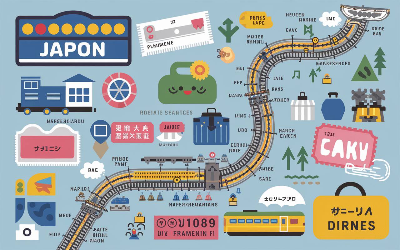 Carte parcours train Hello Kitty Japon avec gares et billets