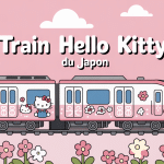 Train Hello Kitty Japon rose et blanc avec décorations kawaii
