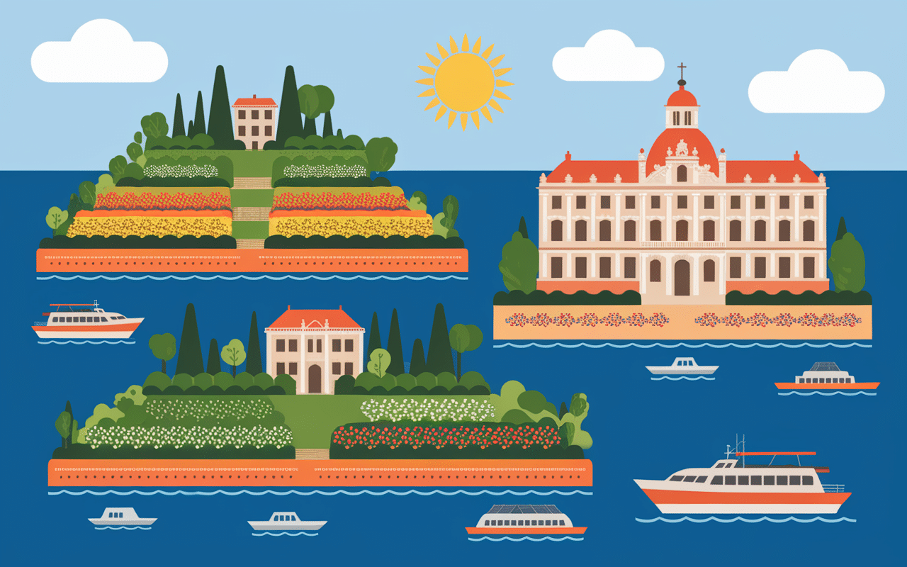 Visiter le lac Majeur illustration îles jardins palais bateaux
