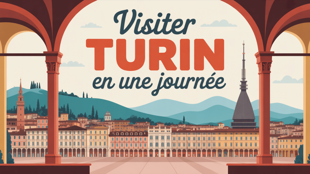 Vue panoramique stylisée visiter Turin en 1 jour