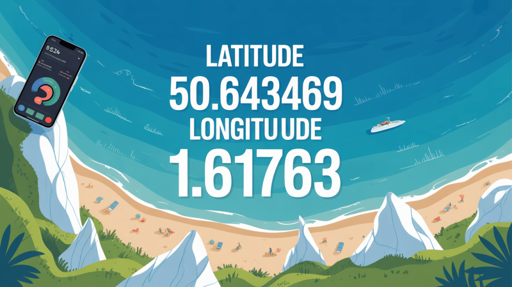 Vue aerienne latitude 50.643469 longitude 1.613763 smartphone GPS