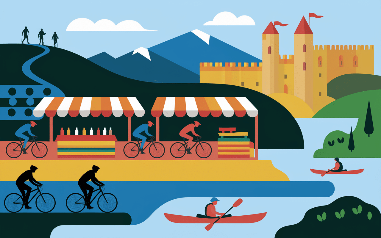 Scène activités week end Alsace randonnée vélo marché kayak