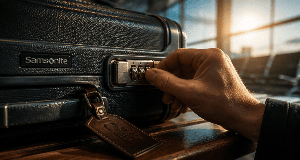 code oublié valise samsonite gros plan serrure