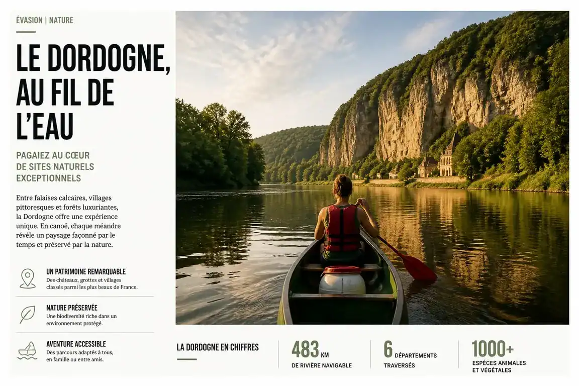 Canoë naviguant sur une rivière française pour faire du canoë en pleine nature