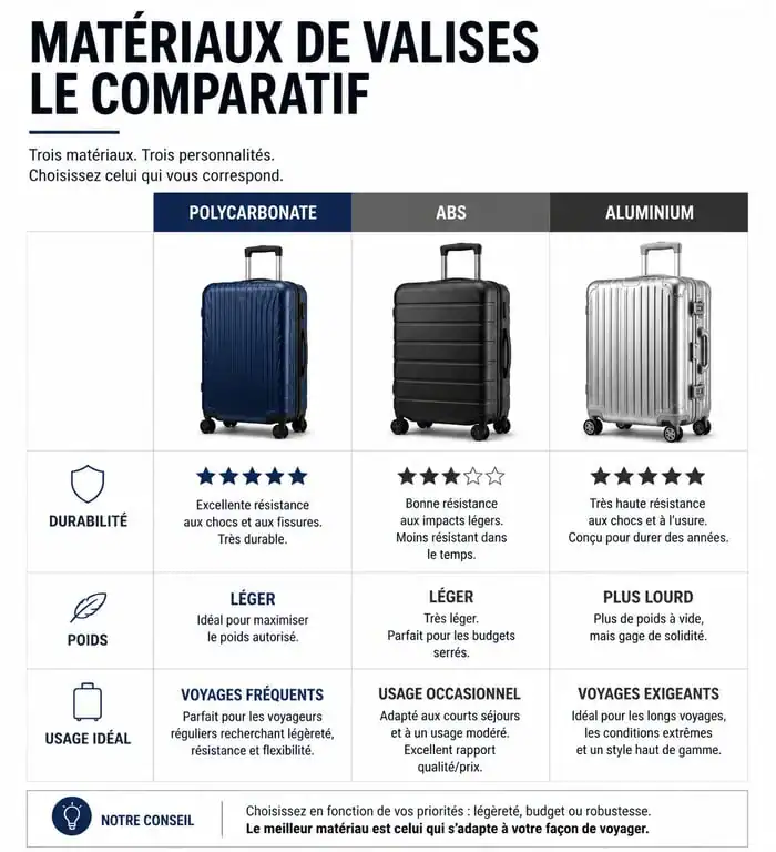 Comparatif des matériaux de valises pour choisir sa promo valise