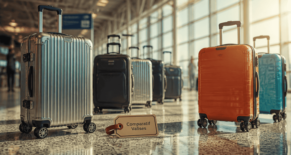 marques valises alignées aéroport