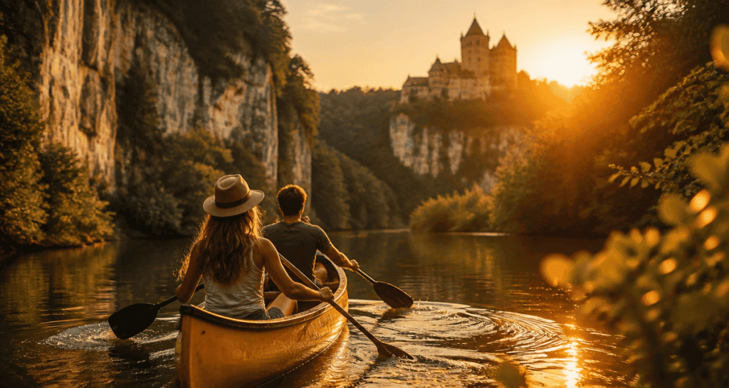ou faire du canoe sur riviere sauvage avec chateau
