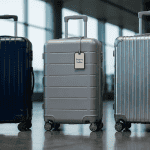 promo valise trois bagages durables alignés aéroport