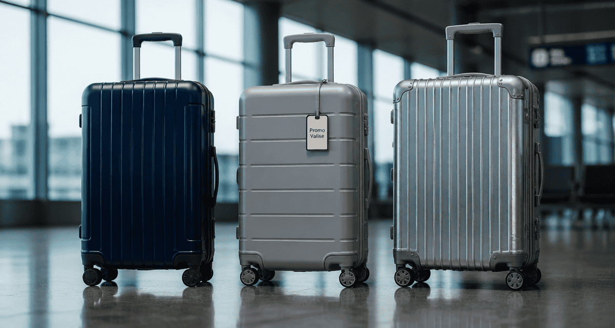 promo valise trois bagages durables alignés aéroport