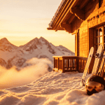 Ski aventure équipement devant chalet montagne