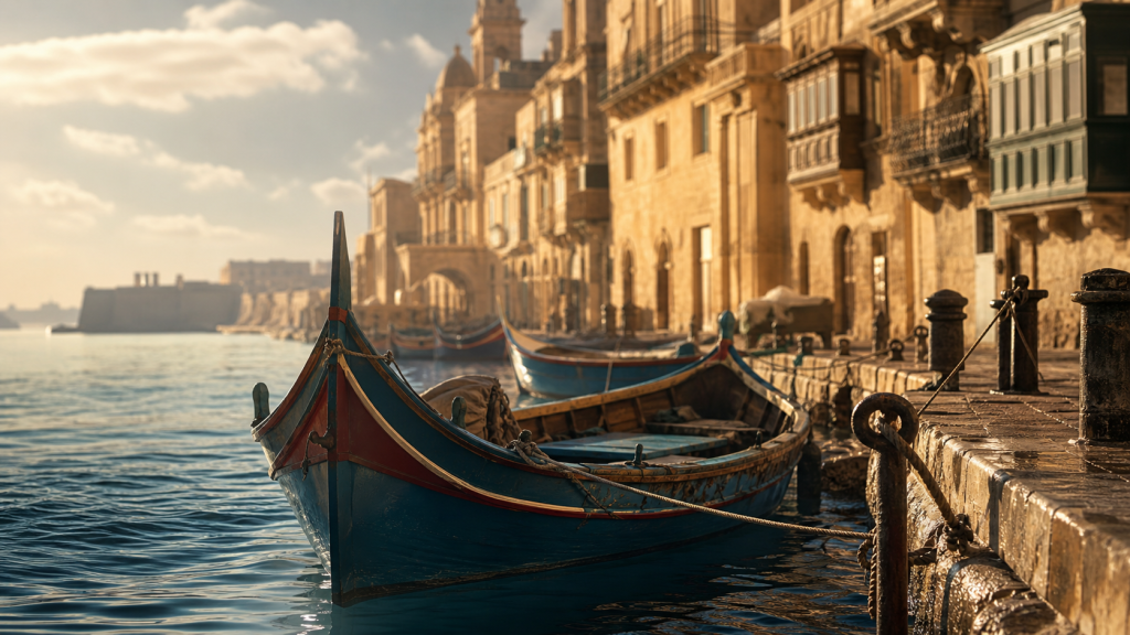 4 jours à malte : la Valette au matin, barque luzzu au Grand Port
