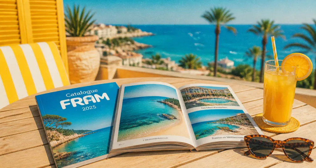 catalogue fram 2025 sur terrasse vue mer