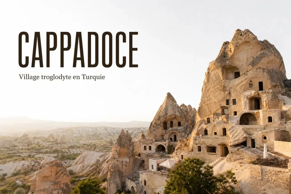 Maisons troglodytes en Cappadoce, Turquie, architecture sculptée dans la roche volcanique.