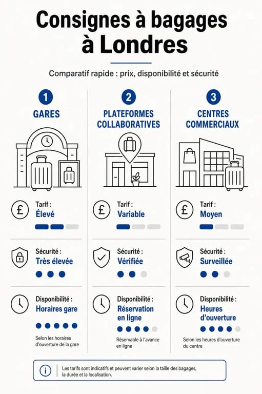 Comparatif des solutions de consigne bagage Londres : gares, Stasher, Bounce et LuggageHero