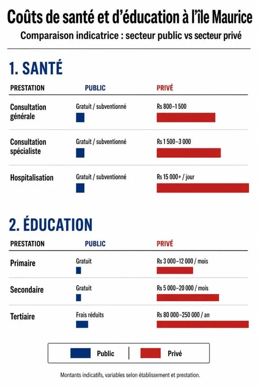 Comparatif des coûts de santé et d'éducation à l'île Maurice : public vs privé pour les expatriés