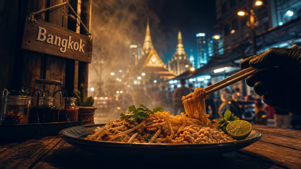 Meilleur endroit thailande à Bangkok : Pad Thai fumant et Wat Phra Kaew