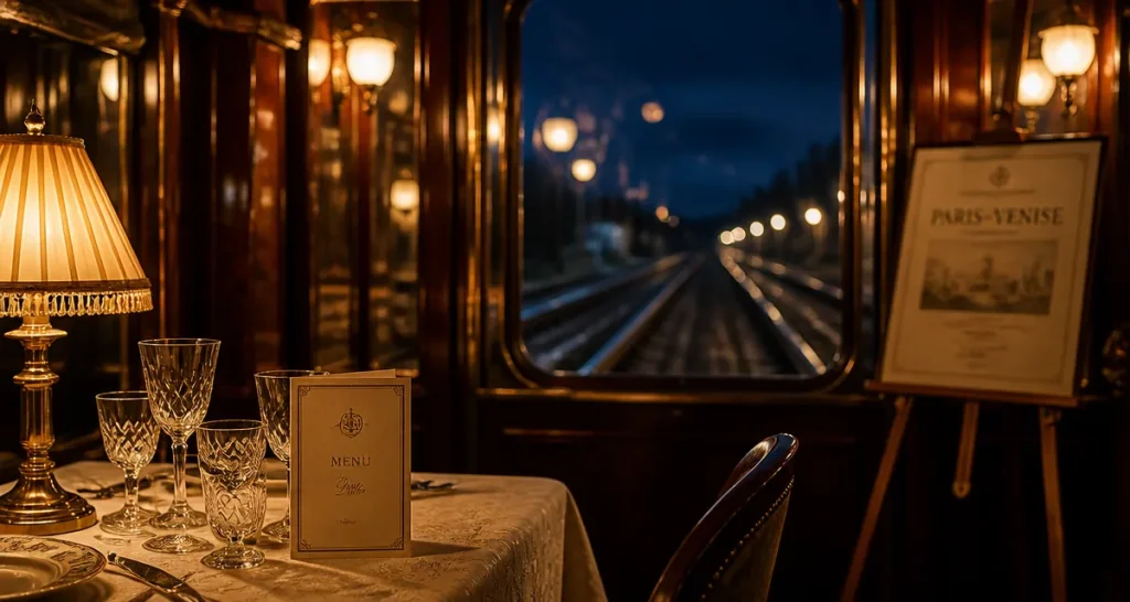 Cabine du Paris-Venise en Orient Express, ambiance luxe et rails la nuit
