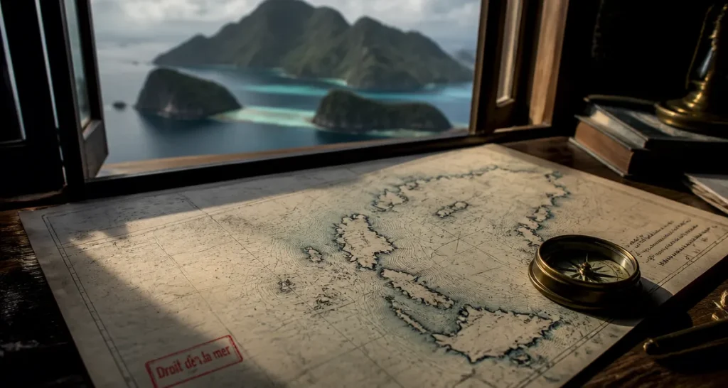 Pays insulaires : carte marine et boussole, isolement maritime
