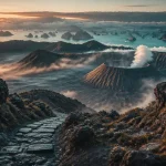 Plus beau pays d asie : vue du mont Bromo, sable et îlots karstiques turquoise
