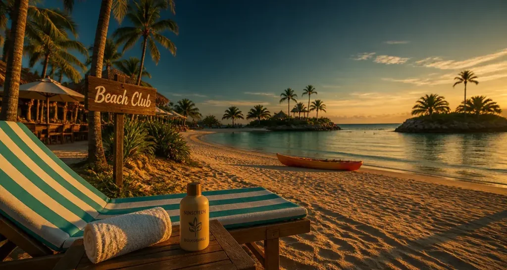 singapour plage à Sentosa : sable fin et lagon turquoise au coucher du soleil