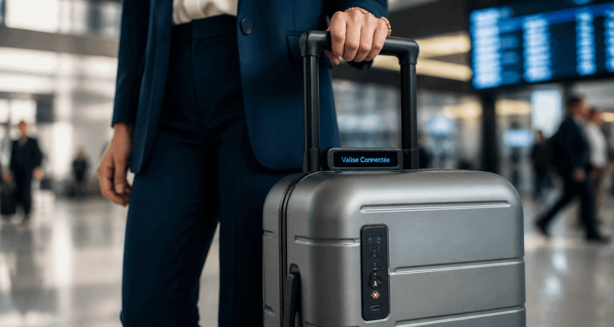 Voyageuse avec sa valise dans le hall des départs d'un aéroport