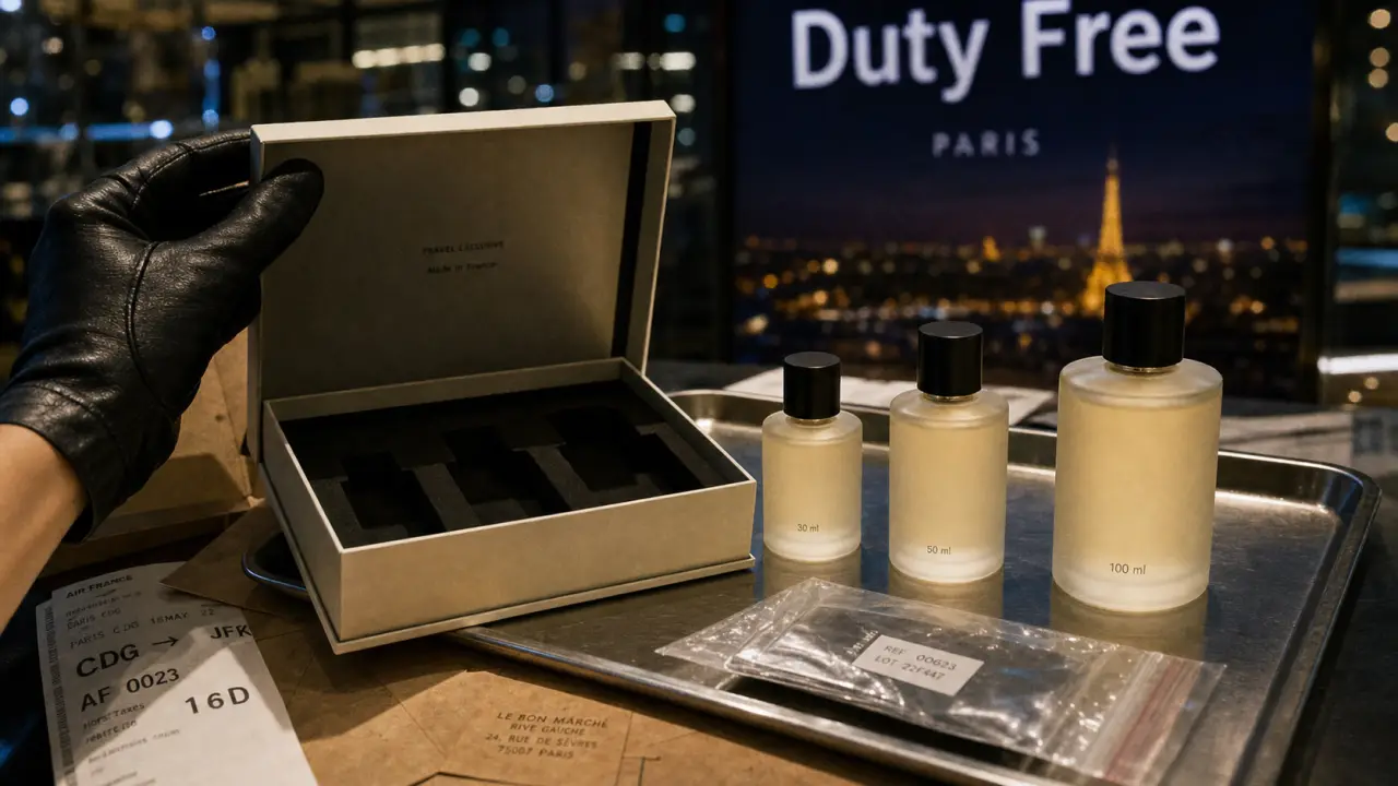 aeroport parfum en duty free : coffret et flacons cabine 30 50 100 ml