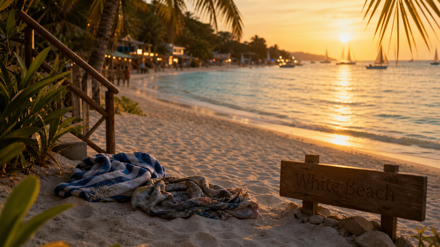 White Beach, Boracay Beach Philippines, sable blanc et eau turquoise au golden hour