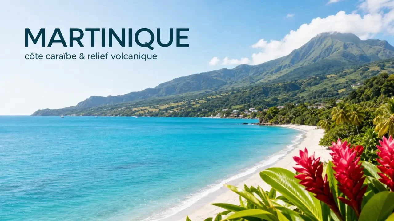 Martinique île aux fleurs : panorama tropical avec fleurs colorées, végétation luxuriante et côte caraïbe