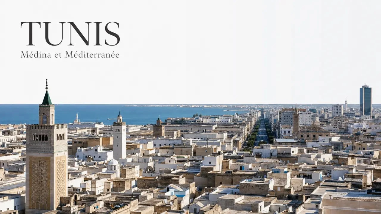 Ville en Tunisie : panorama de Tunis entre médina et mer