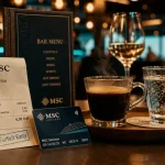 Forfait boisson msc : reçu au bar MSC et verres, vue de près