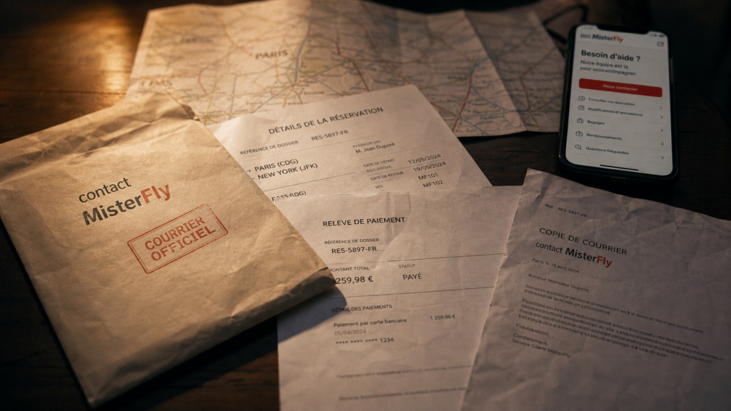 misterfly contact : enveloppe et documents pour courrier officiel