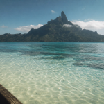 Paysage Bora Bora : lagon turquoise, patates de corail et mont Otemanu