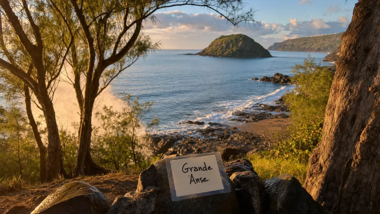 Petite ile à La Réunion : Grande Anse et îlot, vue côtière