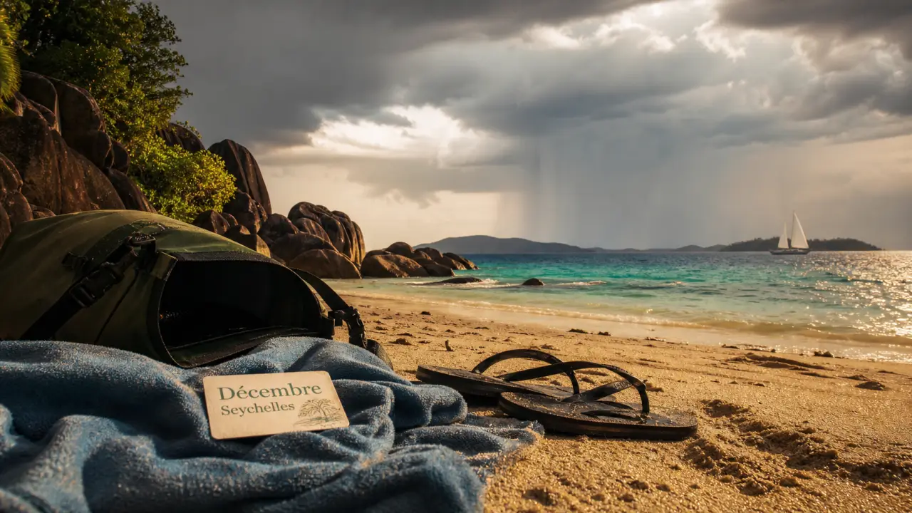 Seychelles en decembre : plage tropicale, eau turquoise 27-28°C
