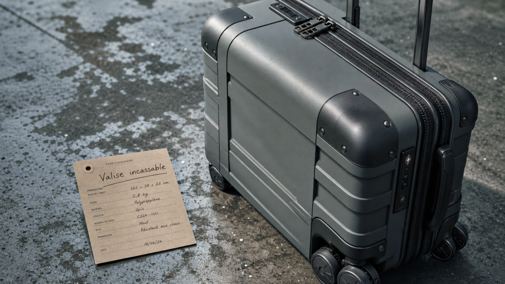 Valise incassable en polypropylène, coins renforcés et roulettes spinner