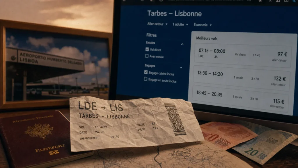 Vol Tarbes-Lisbonne : 1h50 en direct et les frais à vérifier avant de réserver
