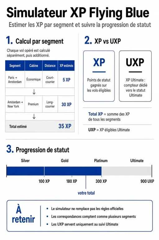 Simulateur calcul xp flying blue avec calcul par segment et progression vers Silver, Gold, Platinum et Ultimate
