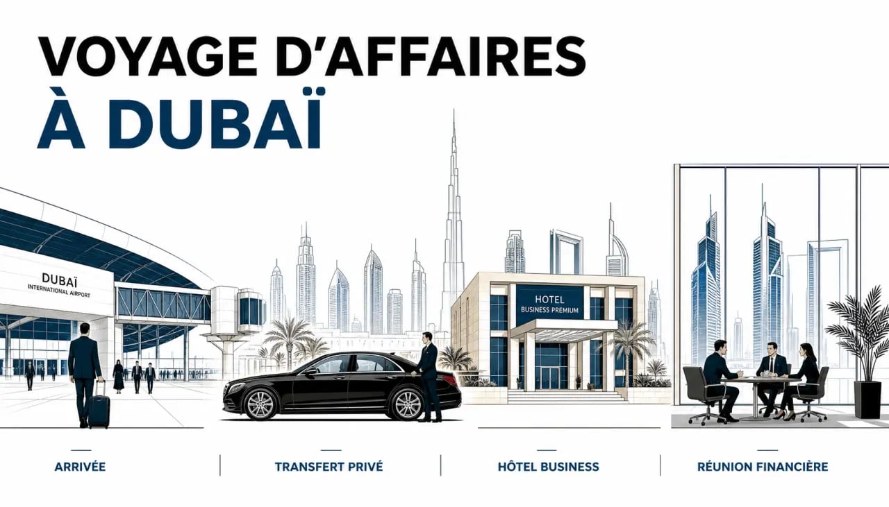 Organiser un voyage d'affaires mémorable à Dubaï en 2024 : arrivée business, transfert privé, hôtel premium et réunion dans le DIFC