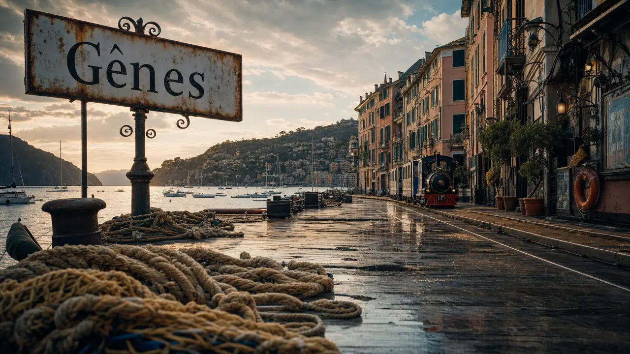 Italie ville bord de mer : ruelle et port à Gênes